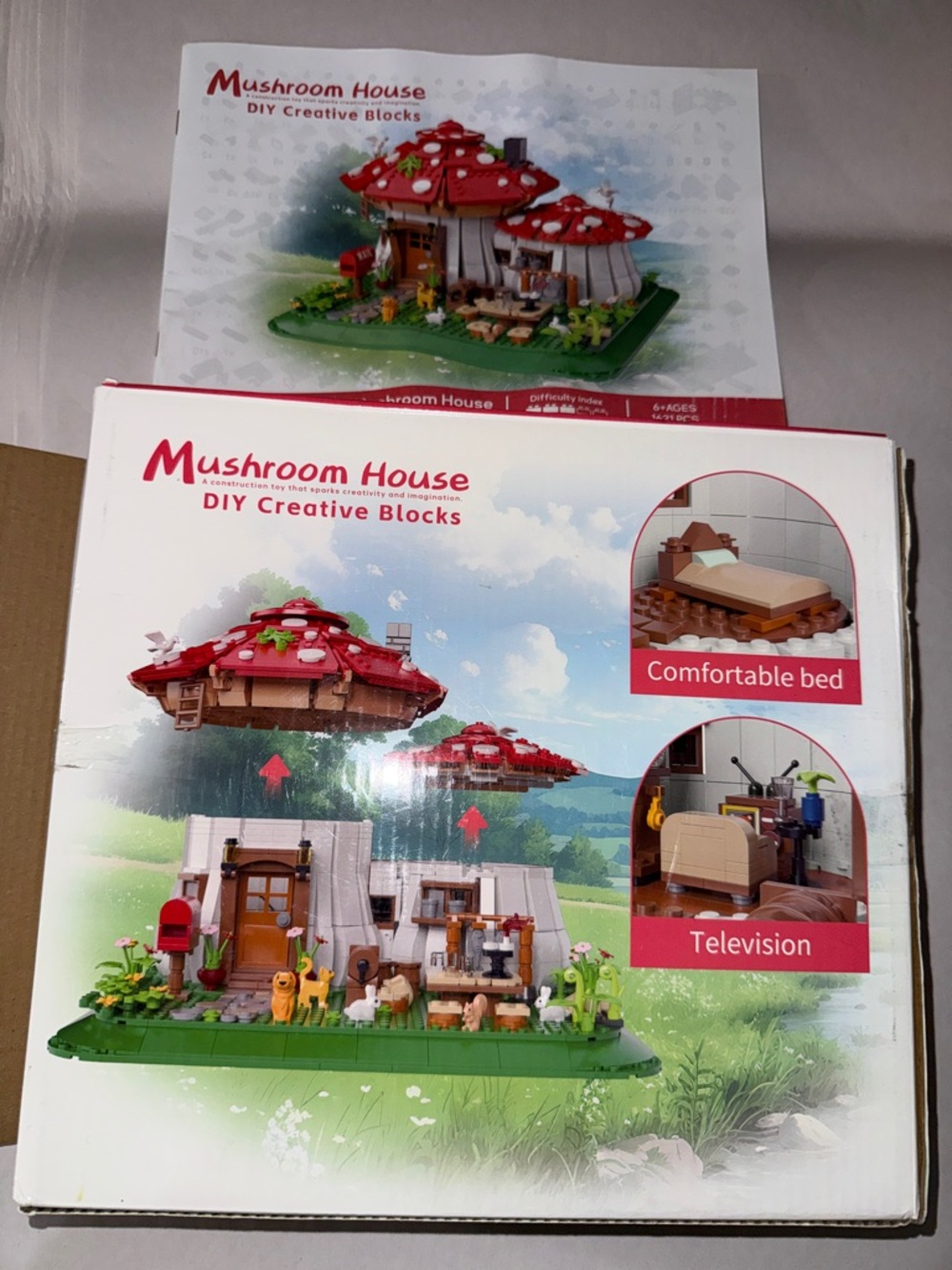 DIY mushroom house creative blocks set open box new